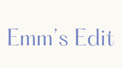 The text 'Emm's Edit' is displayed in a light blue serif font, centered on a solid off-white background.